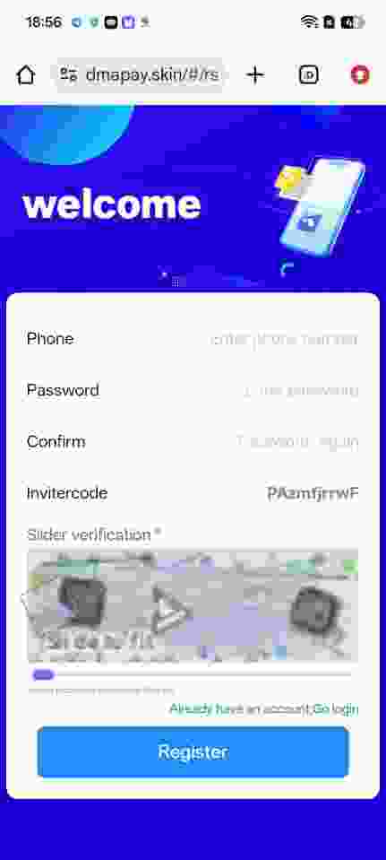 Dmapay registration screen preview